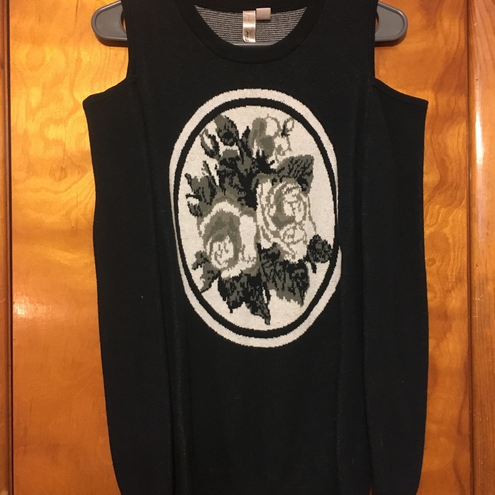 Long Black Shoulder-less Cameo Sweater